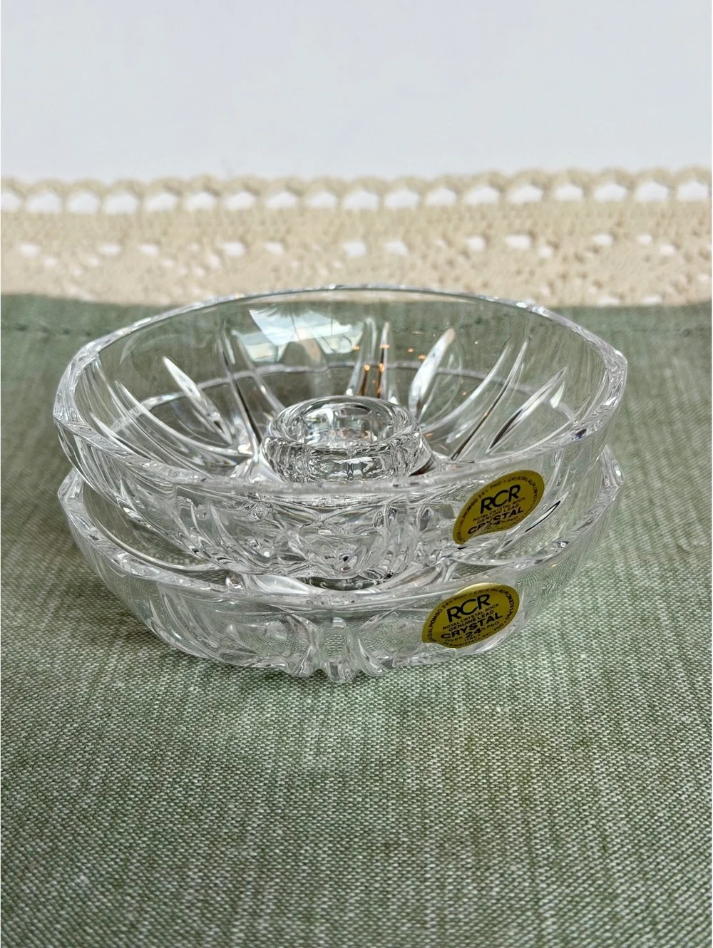 RCR 24% Lead Crystal Taper Candle Holders Set of 2 Made in Italy